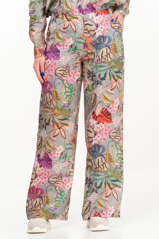 Women Printed Linen Pants with Pockets - 021