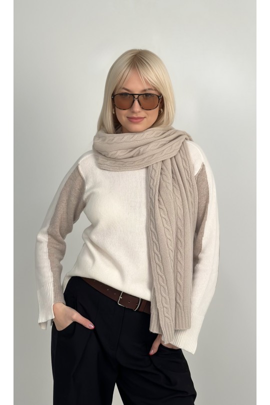 Wool scarf Cable made from high quality Italian yarn - 10% cashmere, 90% wool /sand