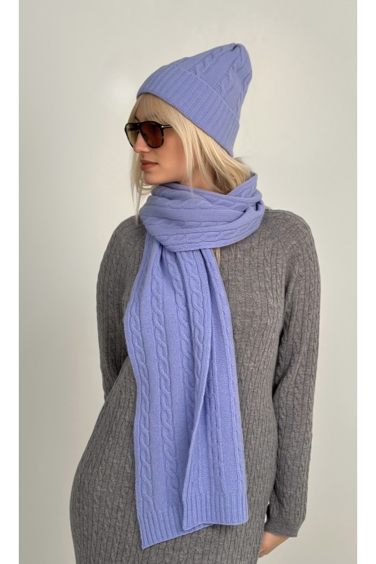 Wool scarf Cable made from high quality Italian yarn - 10% cashmere, 90% wool /blue