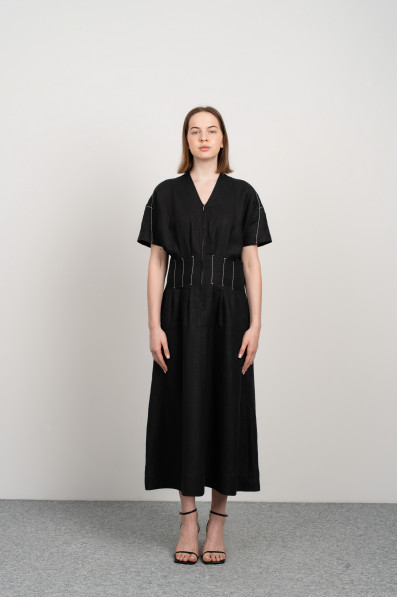 Linen dress with zipper and pockets-8039