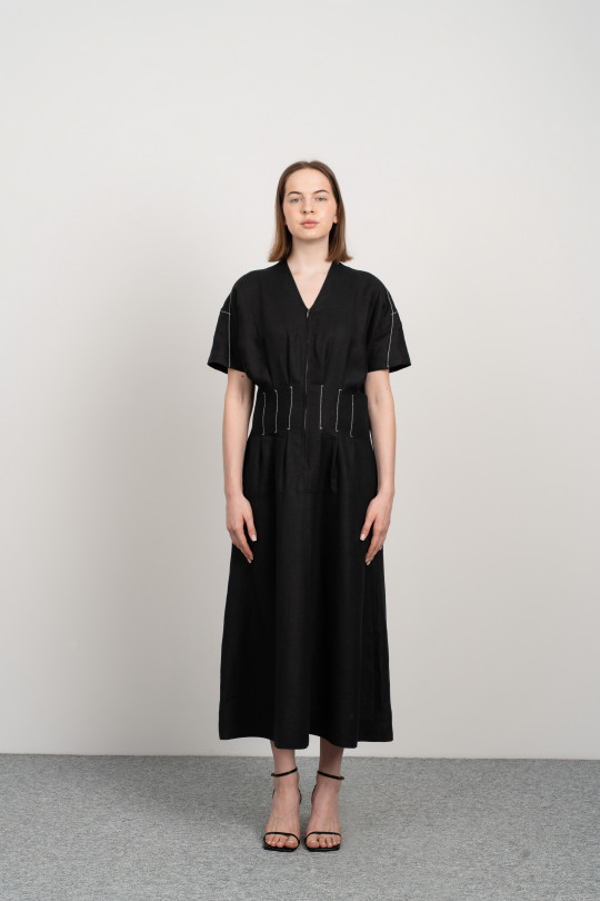 Linen dress with zipper and pockets-8039
