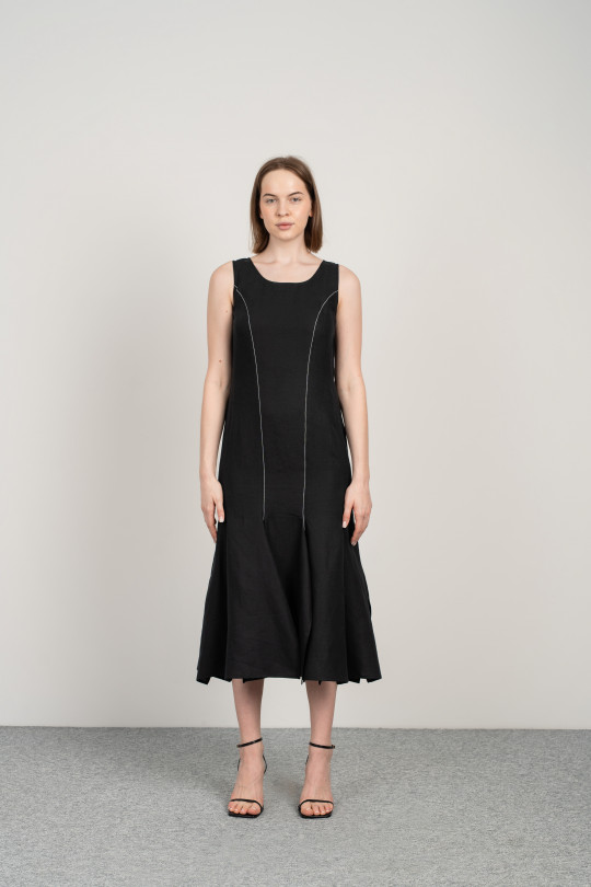 Linen dress with slit-8087