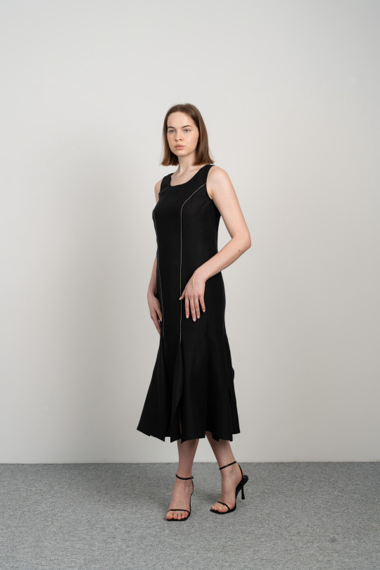Linen dress with slit-8087
