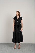 Linen dress with frill and slit-8088