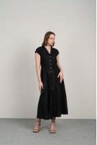 Linen dress with frill and slit-8088