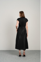 Linen dress with frill and slit-8088