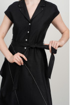 Linen dress with frill and slit-8088