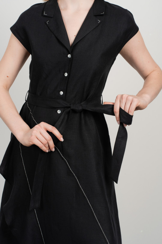 Linen dress with frill and slit-8088