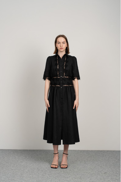 Linen dress with lace and buttons-8089