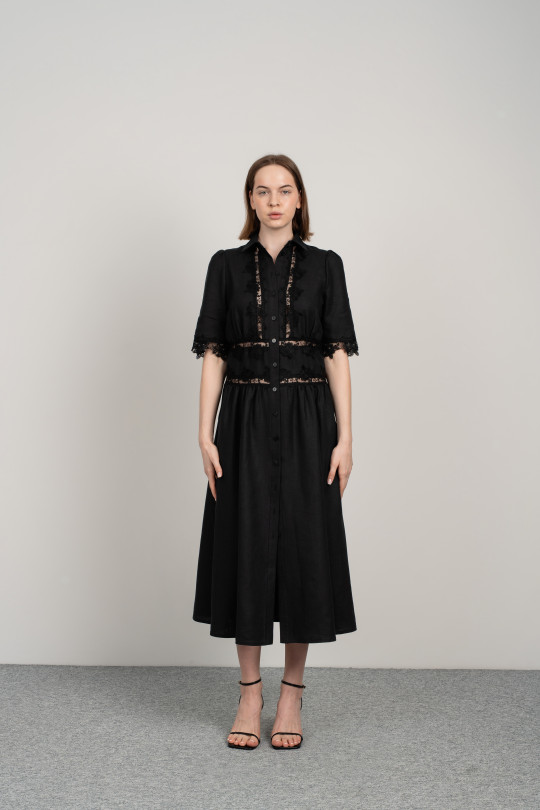 Linen dress with lace and buttons-8089