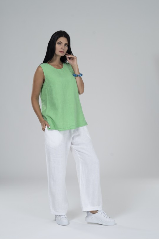 Elegant Sleeveless Summer Linen Blouse - 010/brgreen