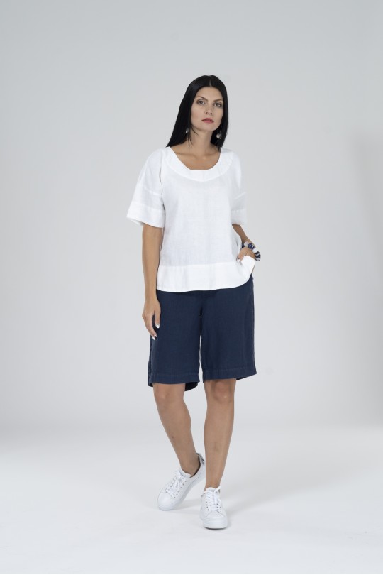 Women Linen Shorts with Pockets - 405/drkblue