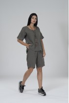 Women Linen Shorts with Pockets - 405/olive