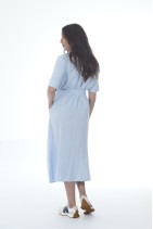 Long Elegant Natural Linen Robe Dress with Buttons and Pockets - 1042/coldb