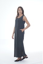 Long Elegant Natural Linen Summer Dress Sleeveless with Pockets - 1046/grafit