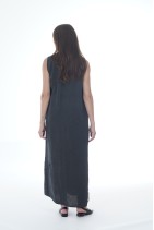 Long Elegant Natural Linen Summer Dress Sleeveless with Pockets - 1046/grafit