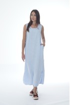 Long Elegant Natural Linen Summer Dress Sleeveless with Pockets - 1046/coldb