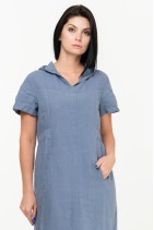 Long Elegant Natural Linen Dress with a Hood and Pockets - 1047/jns