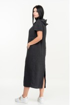 Long Elegant Natural Linen Dress with a Hood and Pockets - 1047/grafit