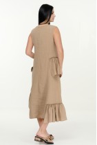 Long Elegant Natural Linen Dress Sleeveless with Ruffles and Pockets - 1048/lightb