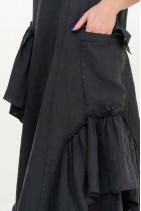 Long Elegant Natural Linen Dress Sleeveless with Ruffles and Pockets - 1048/grafit