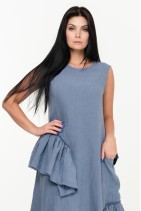 Long Elegant Natural Linen Dress Sleeveless with Ruffles and Pockets - 1048/jns