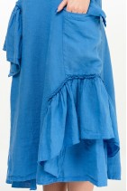Long Elegant Natural Linen Dress Sleeveless with Ruffles and Pockets - 1048/vasil