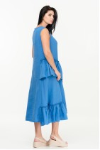 Long Elegant Natural Linen Dress Sleeveless with Ruffles and Pockets - 1048/vasil