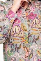 Women Printed Linen Shirt with Long Sleeves and Mother of Pearl Buttons - 019