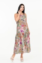 Women Printed Linen Dress with Shoulder Straps and Pockets - 022