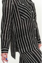 Elegant Women Natural Linen Striped Shirt with Long Sleeves, Pockets and Buttons - 025