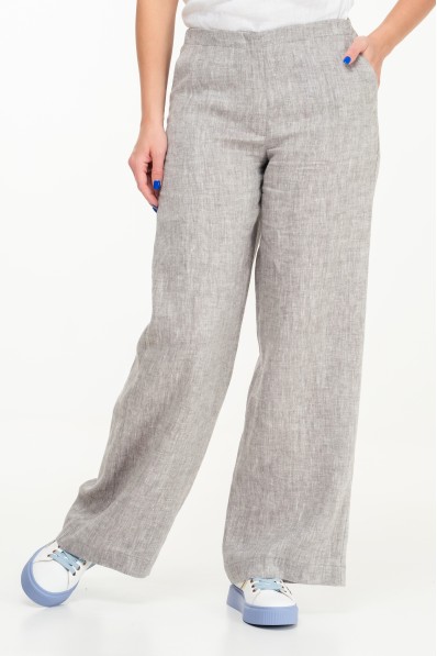 Women Classic Straight Trousers With Zipper and Pockets - 1002 - grey