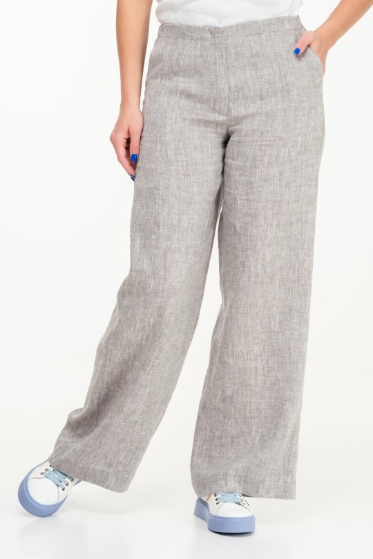 Women Classic Straight Trousers With Zipper and Pockets - 1002 - grey