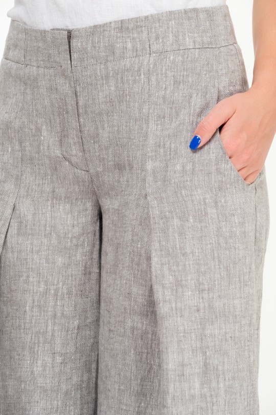 Women Linen Trousers Boho Style With a Zipper and Pockets - 1004 - grey