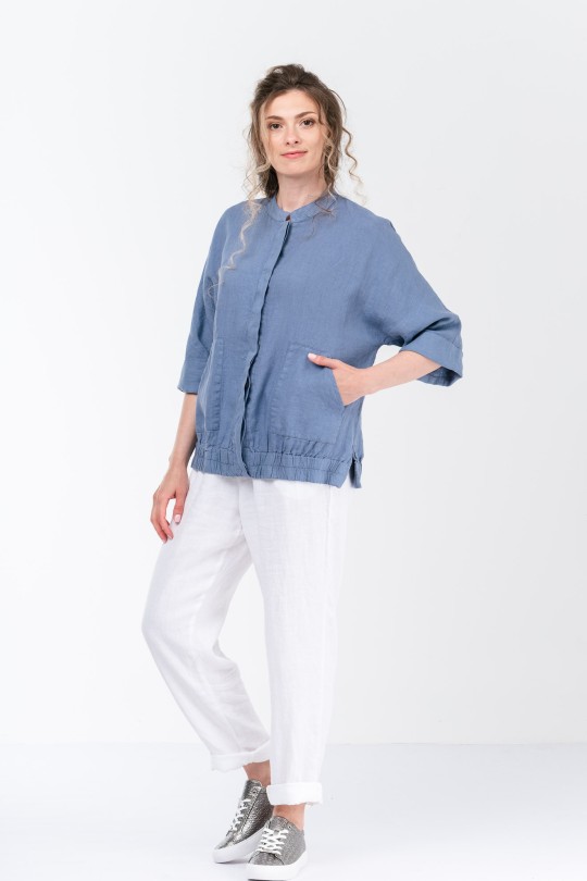 Natural Linen Jacket with 3/4 Sleeve and Pockets - 1032/jns