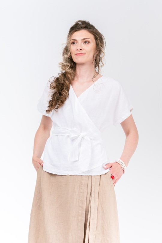 Элегантная женская блуза из натурального льна - 1066-white
