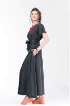 Elegant Women Natural Linen Skirt with Pockets - 1338-grafit