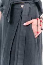 Elegant Women Natural Linen Skirt with Pockets - 1338-grafit