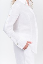 Elegant Women Natural Linen Shirt with Long Sleeves, Pockets and Mother of Pearl Buttons - 1526-white