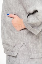 Women Linen Jacket Boho Style with Zipper and Pockets - 4007 - grey