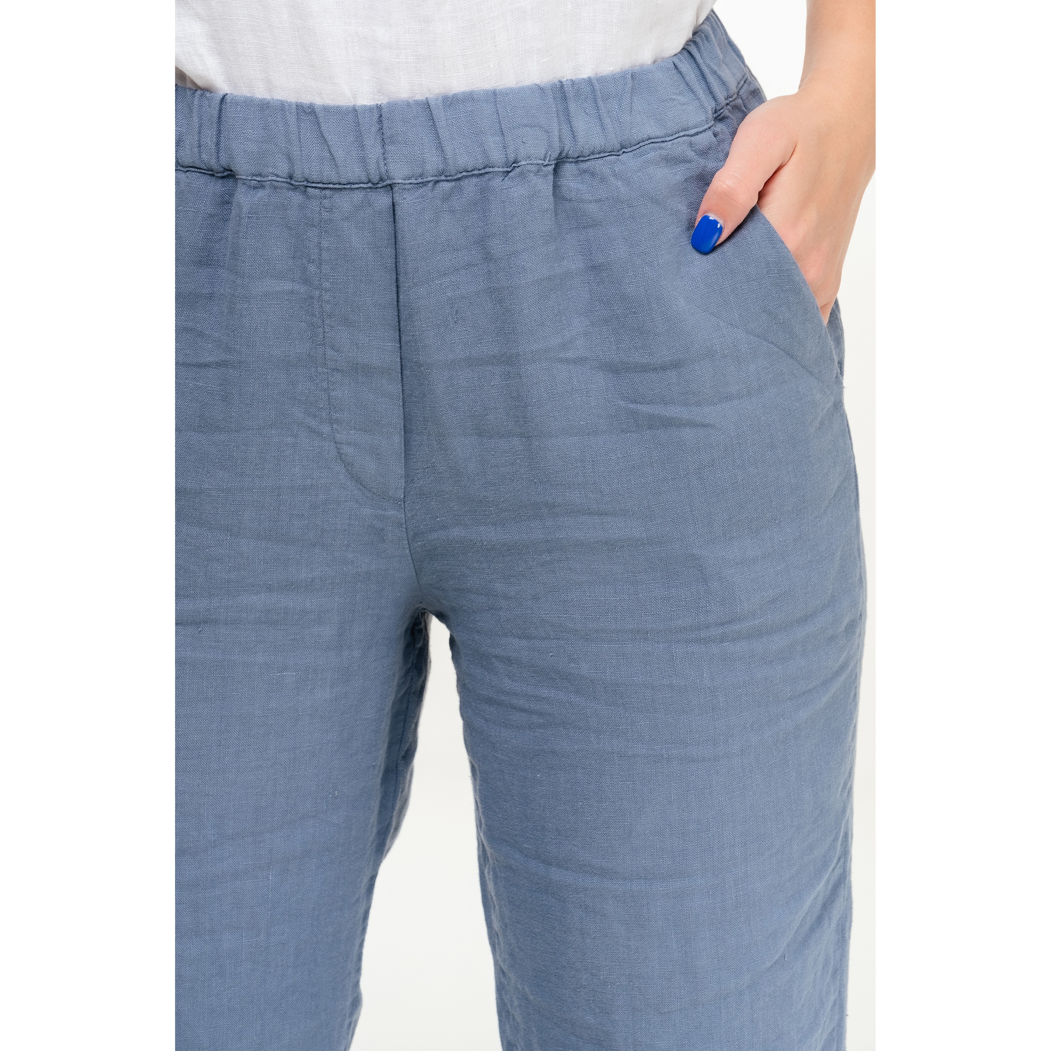 Women Elastic Waist Eco Linen Pants With Pockets