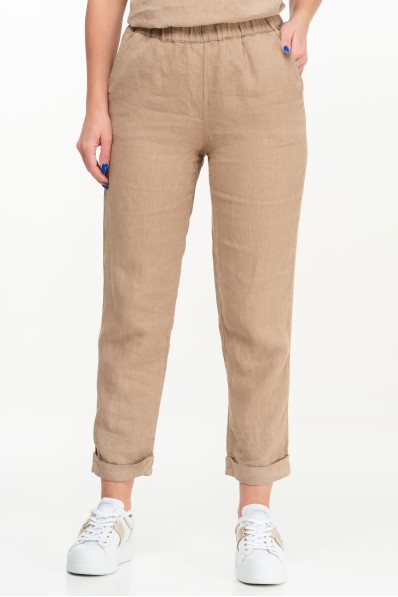 Women Elastic Waist Eco Linen Pants / Trousers With Pockets - 449/bbez