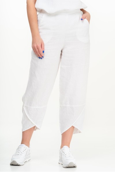 Linen Trousers / Pants with Elastic Waist. Boho style - 454/white
