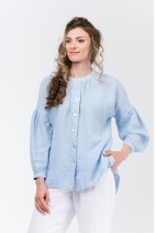 Elegant Women Natural Linen Shirt with Long Sleeves and Mother of Pearl Buttons - 4597-coldb