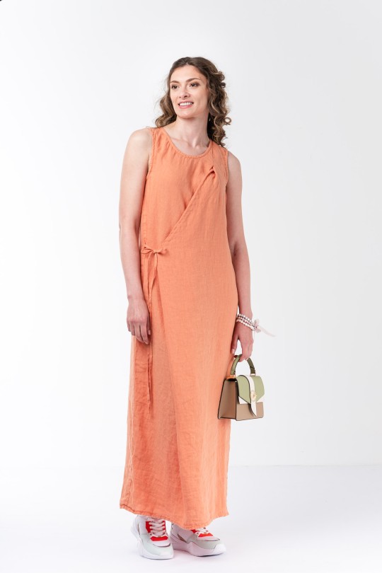 Elegant Linen Dress with Short Sleeves and pockets. Boho style - 686/loran