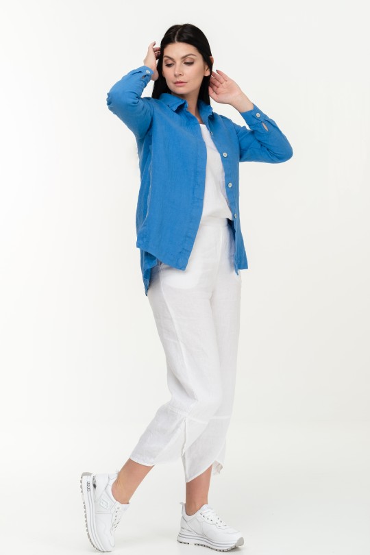 Women White Linen Blouse / Shirt with Buttons - 710/vasil