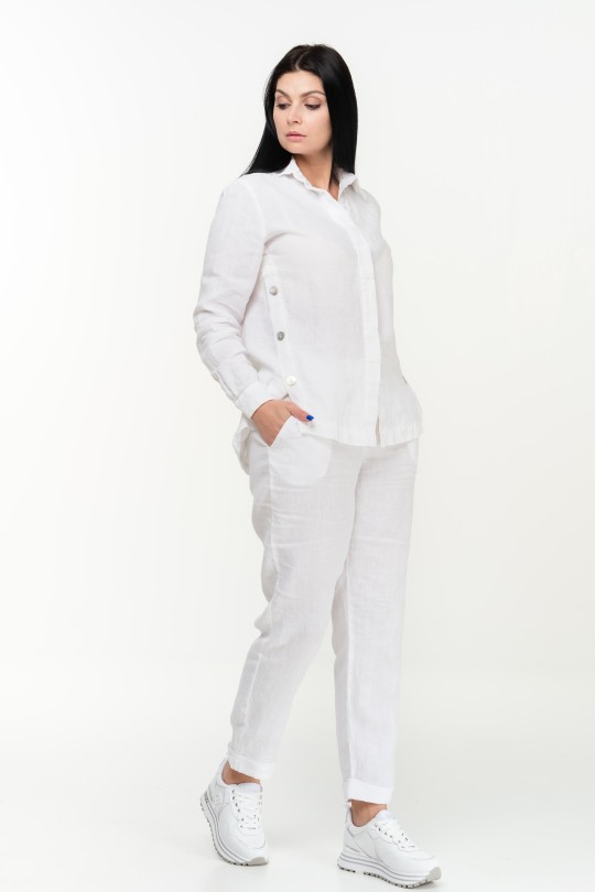 Women White Linen Blouse / Shirt with Buttons - 710/white