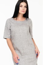 Women Classic Linen Long Dress with Pockets, Side Slits - 8030/125 - grey