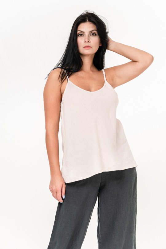 Elegant women's top made of natural linen with straps - 020/powder