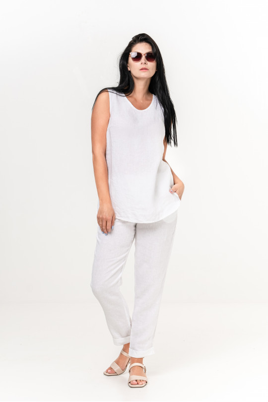 Elegant women's top made of natural linen sleeveless - 030/white